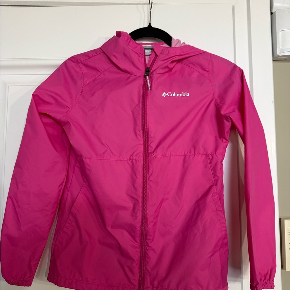 Columbia Girls' Bright Pink Hooded Rain Jacket